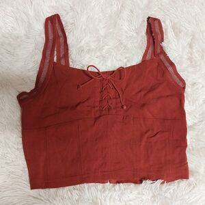 Rust Lace-Up Crop Top